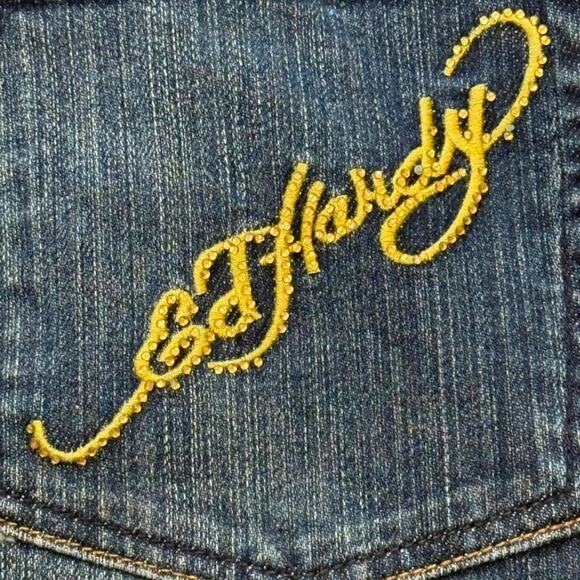 Y2K Ed Hardy Vintage Blue Denim Mini Skirt – “Love Kills Slowly” (sz 27) - Picture 3 of 7